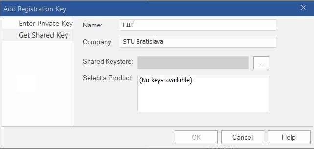 Add Registration Key window – Name, Company and Browse button highlighted